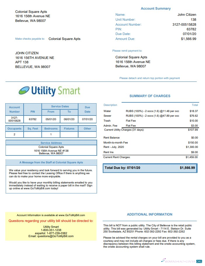 download USA Arizona Utility Smart utility bill template in Word and PDF format (.doc and .pdf) PDF template